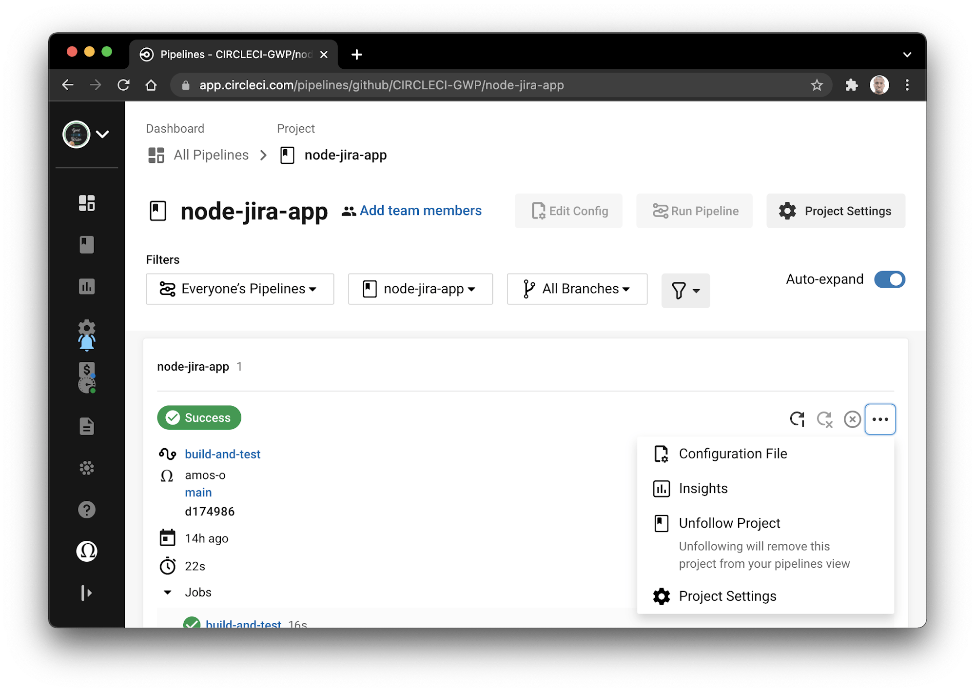 Click project settings