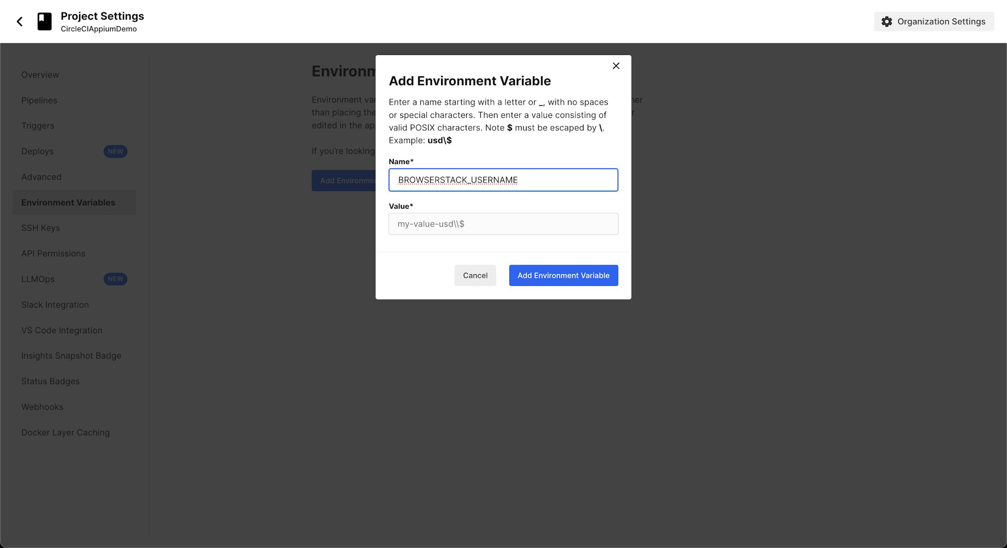 Add environment variables