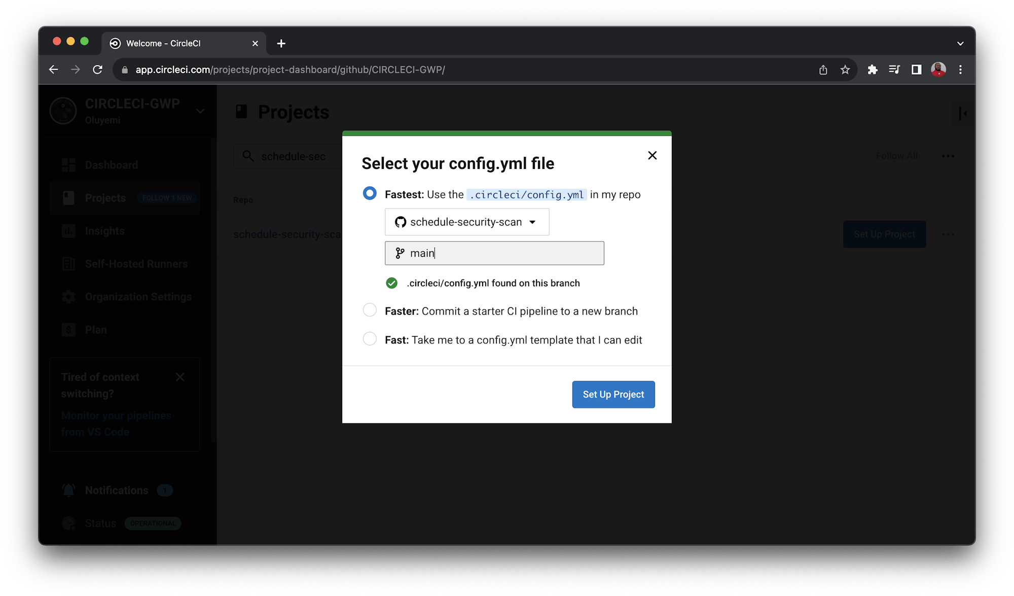 Select Branch - CircleCI