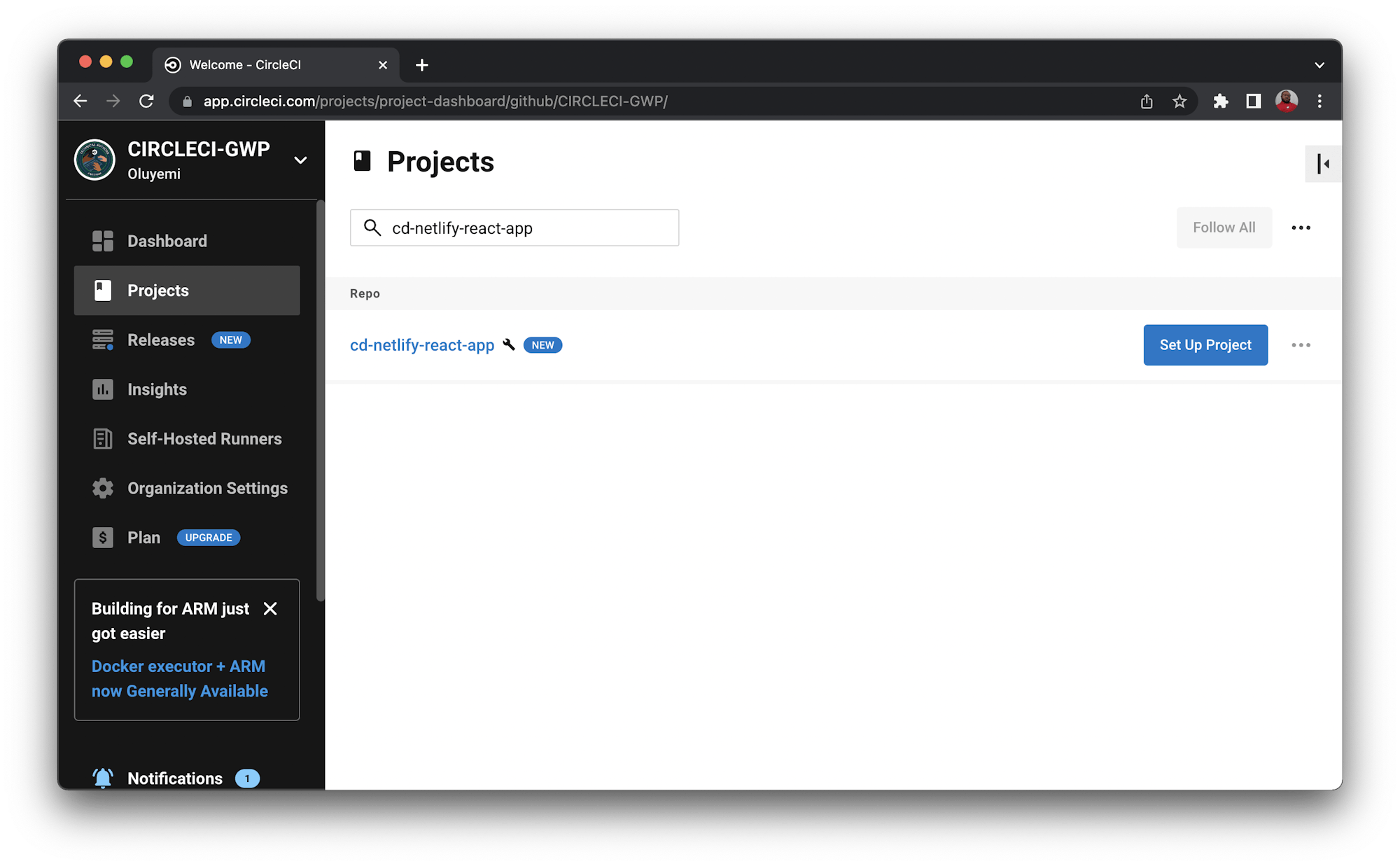 Search for project - CircleCI
