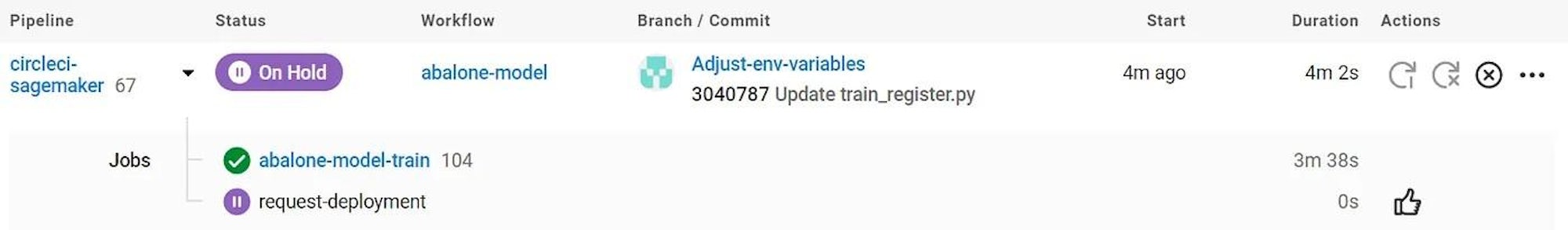 Only the training pipeline is run when on a developer branch