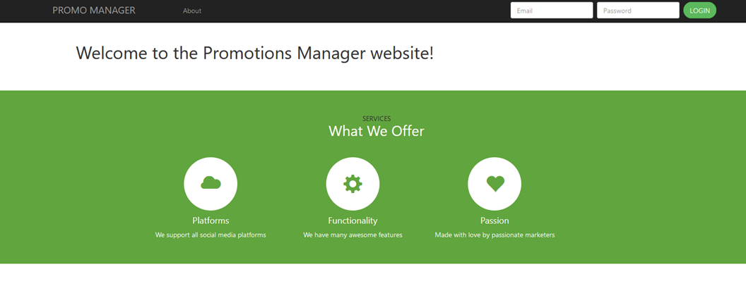 The front end of the Promotions Manager application