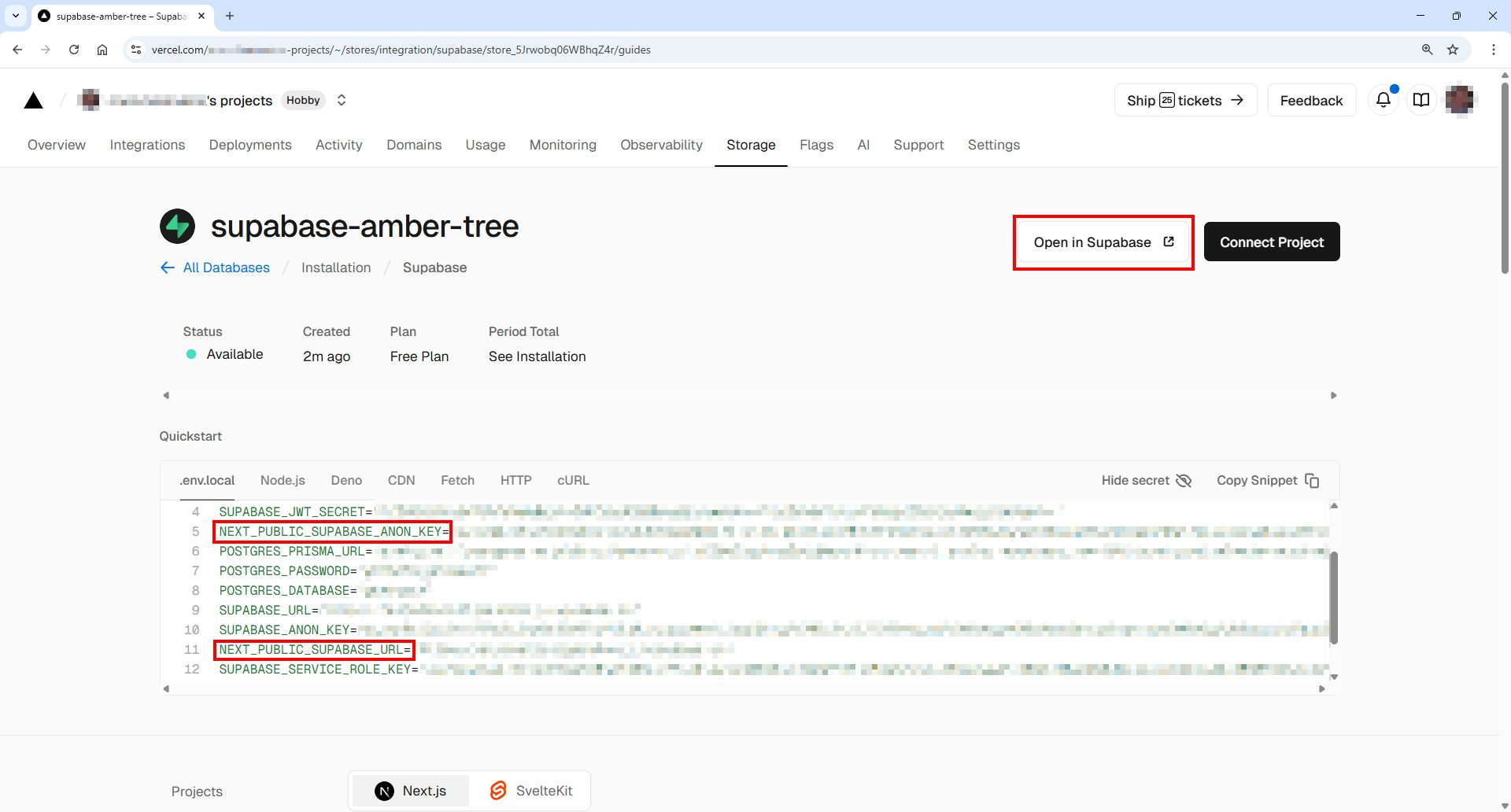 Supabase credentials