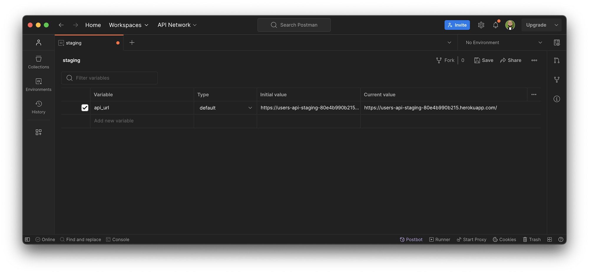 Create environment - Postman