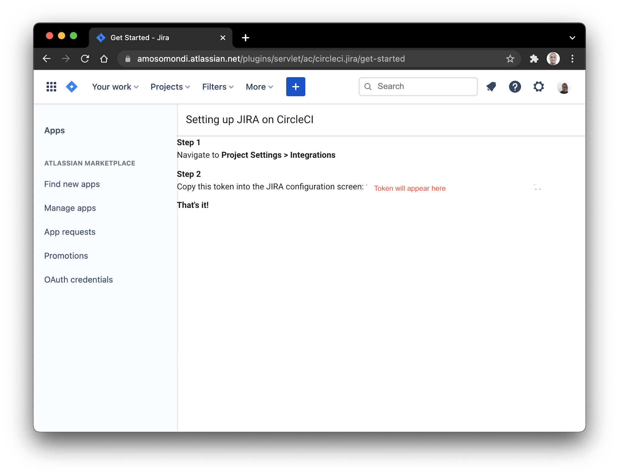 Copy Jira app token