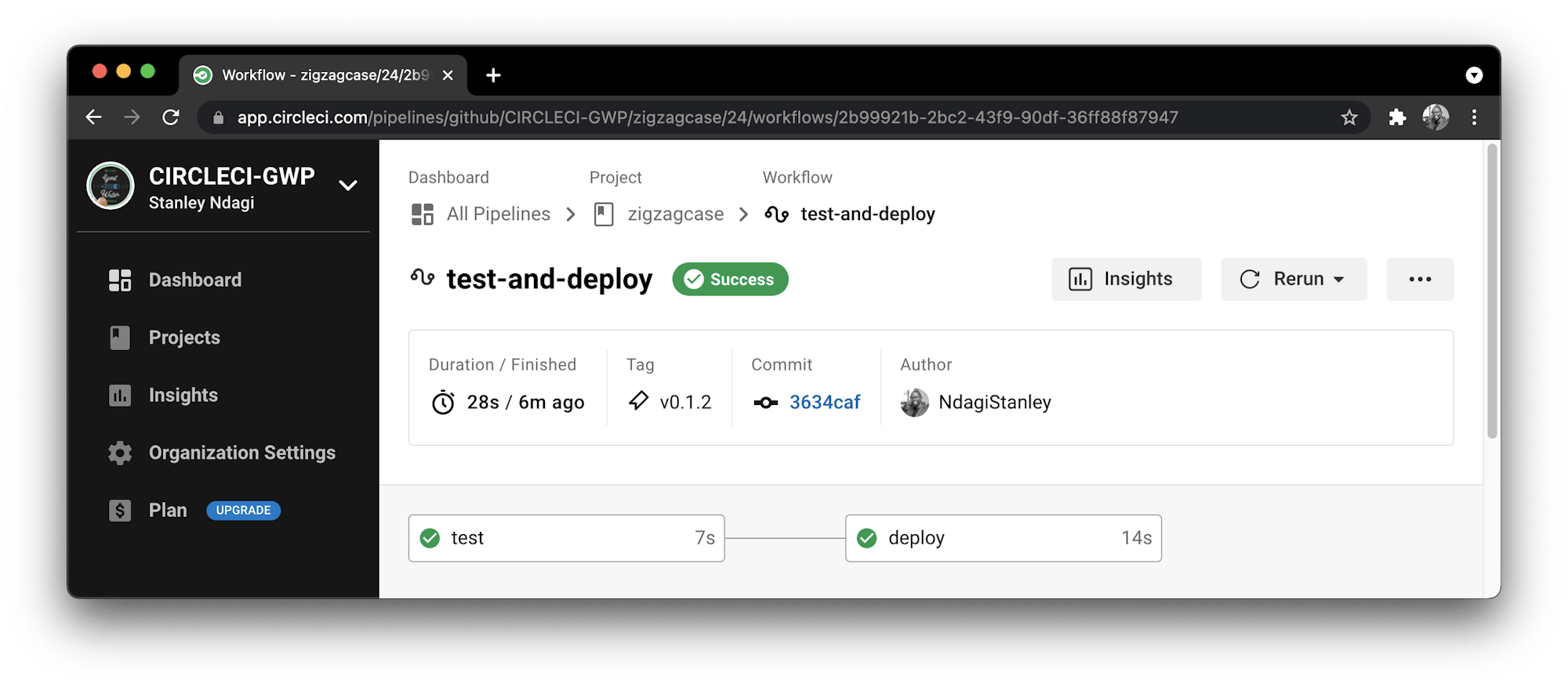 Successful test-and-deploy workflow on CircleCI