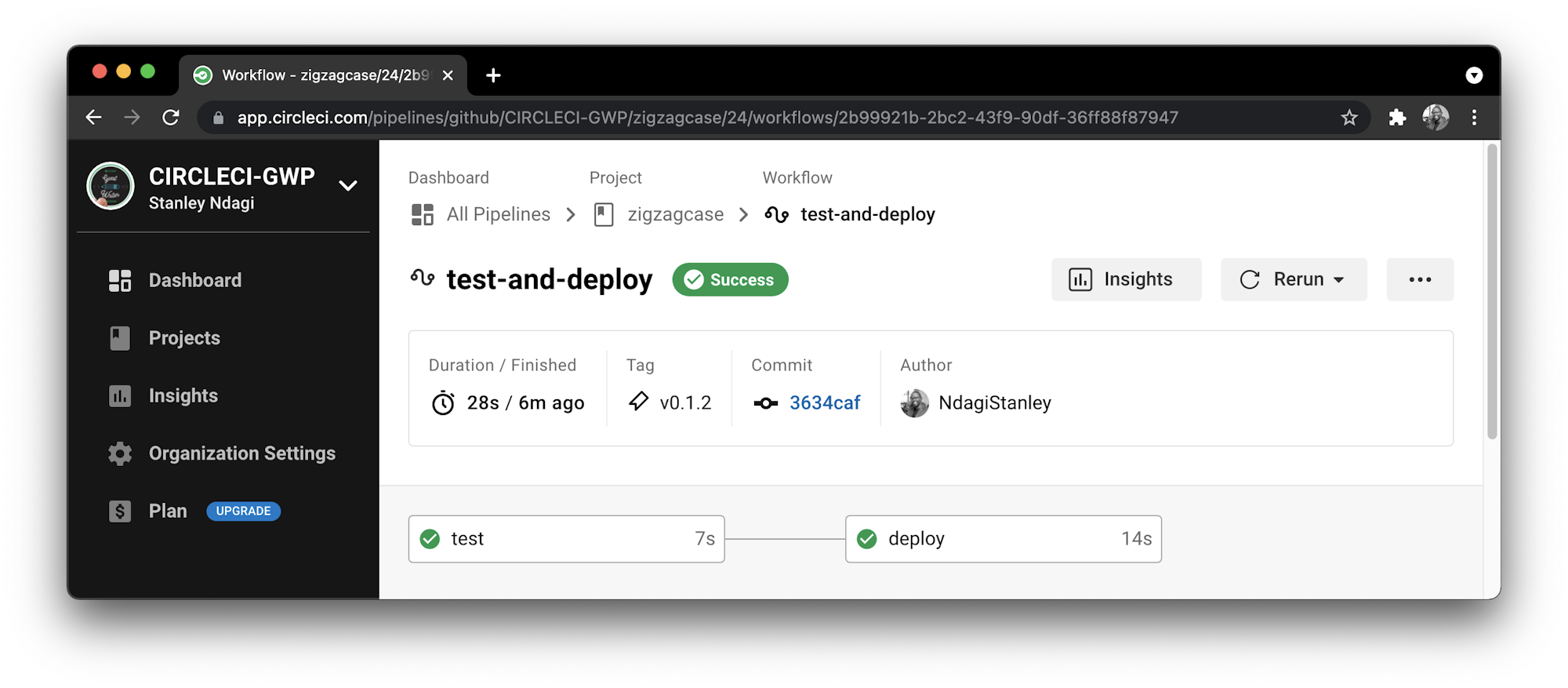 Successful test-and-deploy workflow on CircleCI