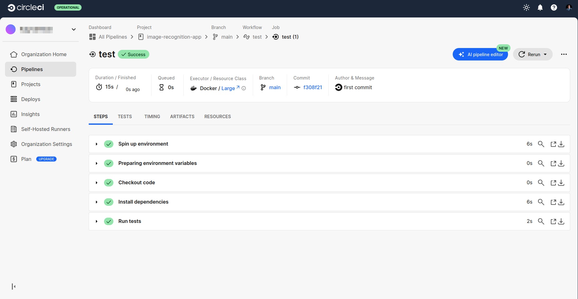 Successful pipeline execution