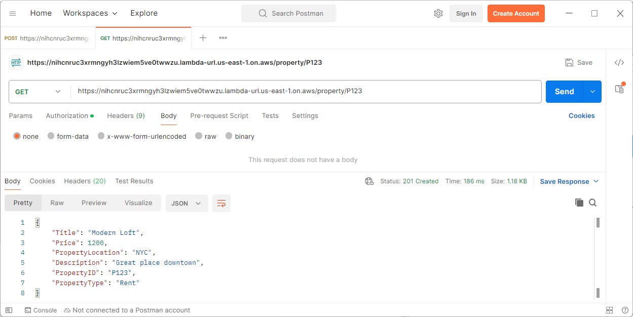 Postman sending GET request to Lambda endpoint