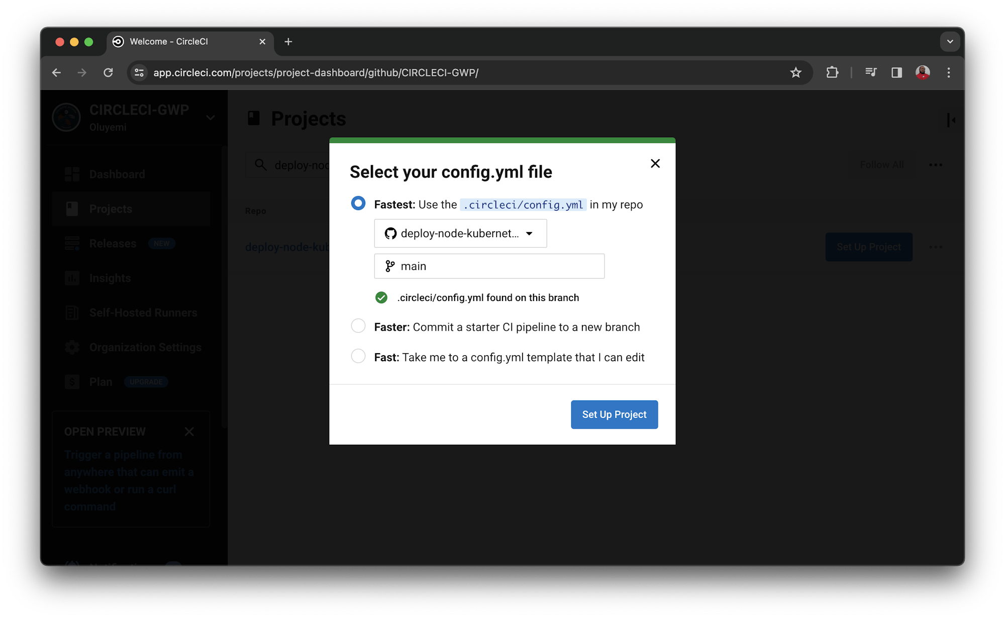 Select your config.yml file