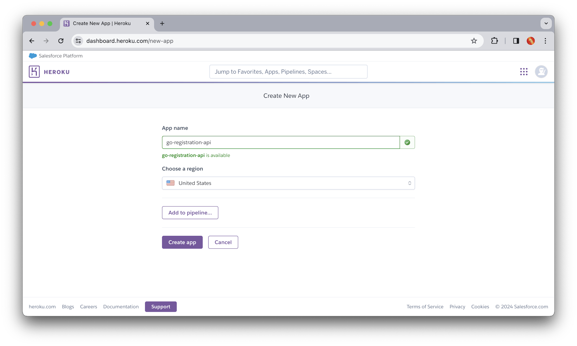 New app - Heroku