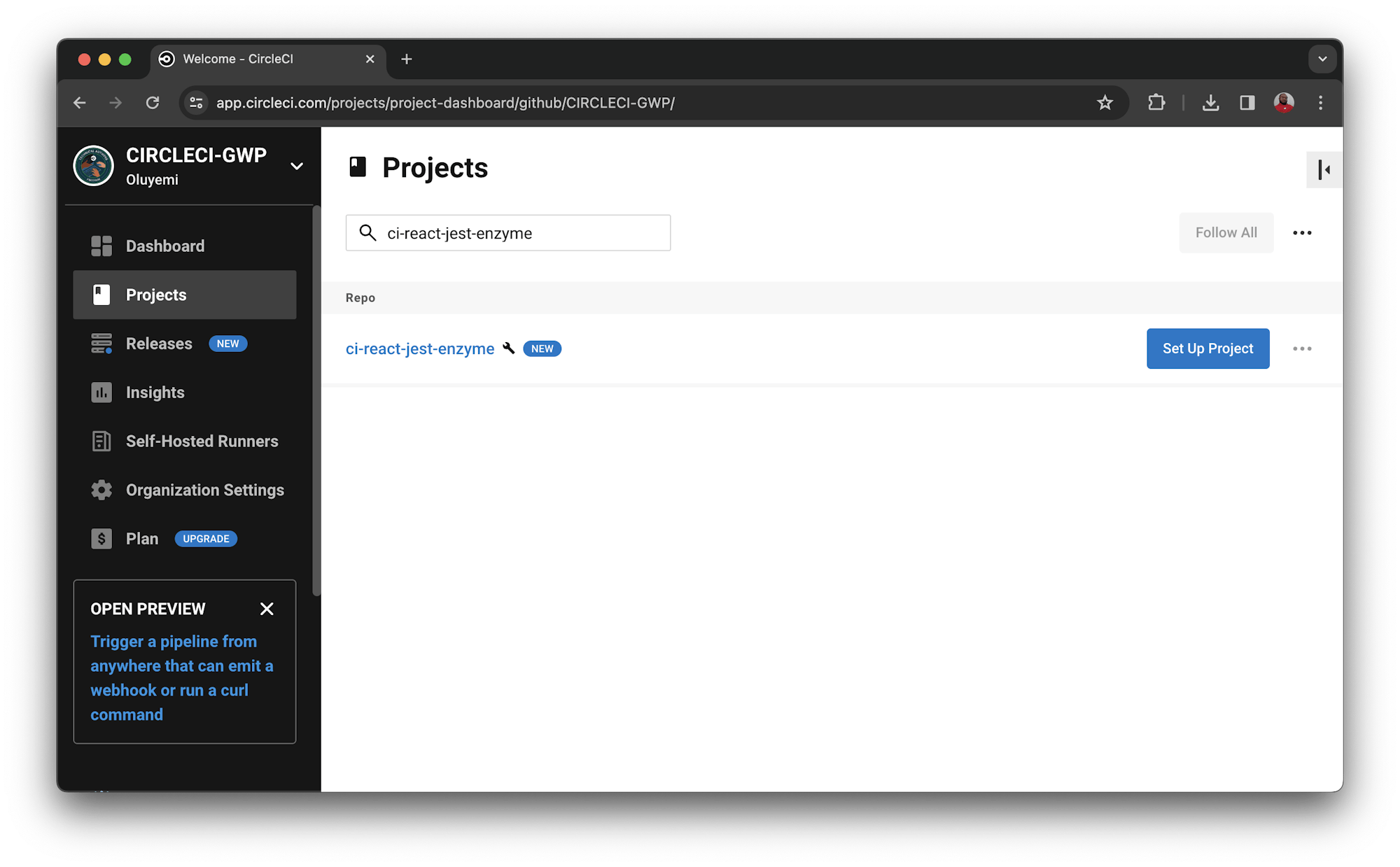 Setup project CircleCI