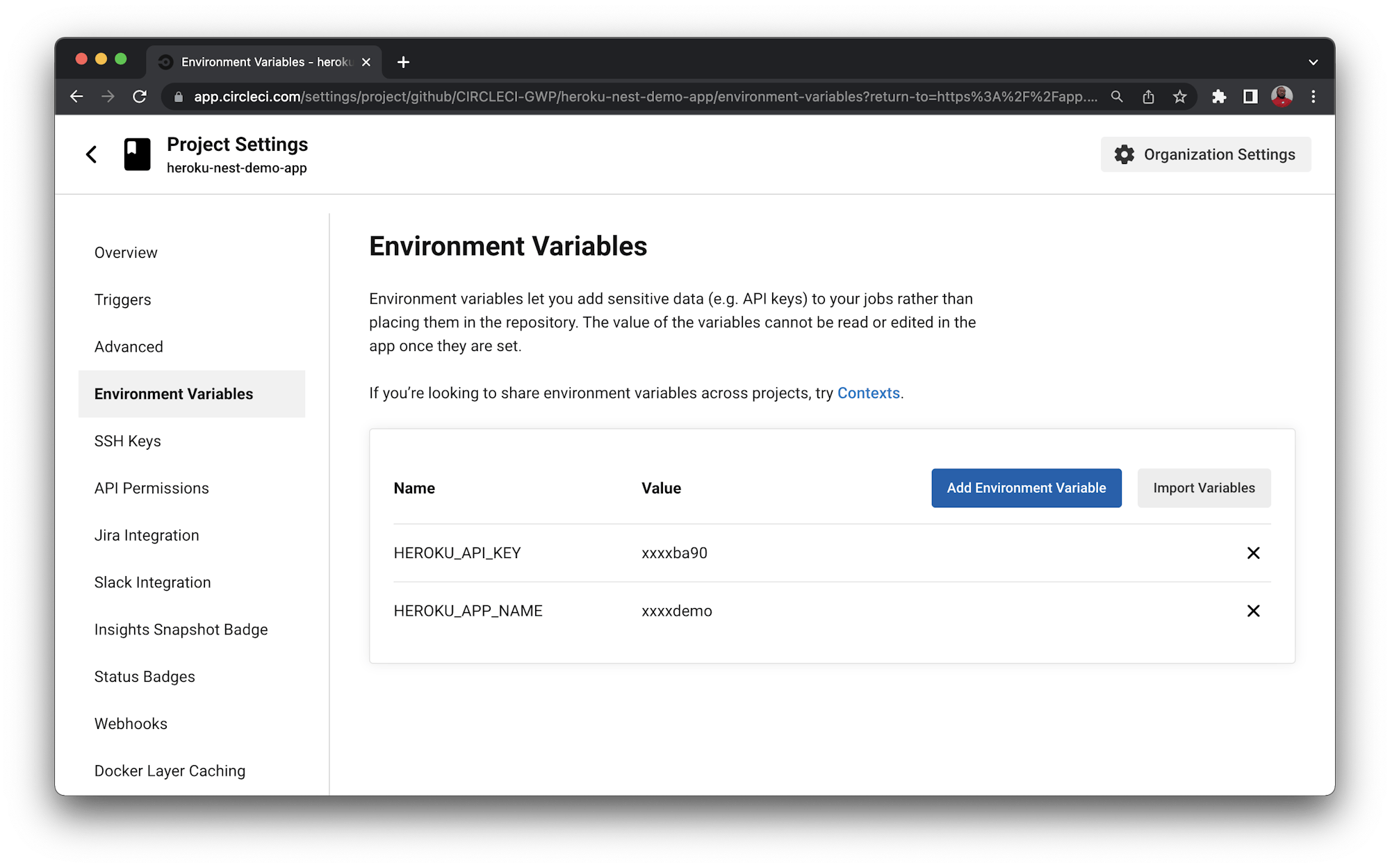 Environment variable page