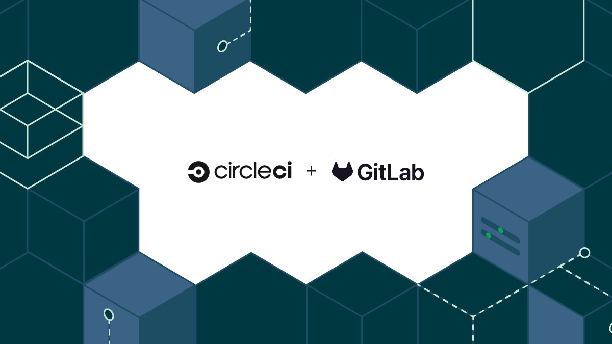 The CircleCI and GitLab logos on a white field surrounded by stylized computing elements.