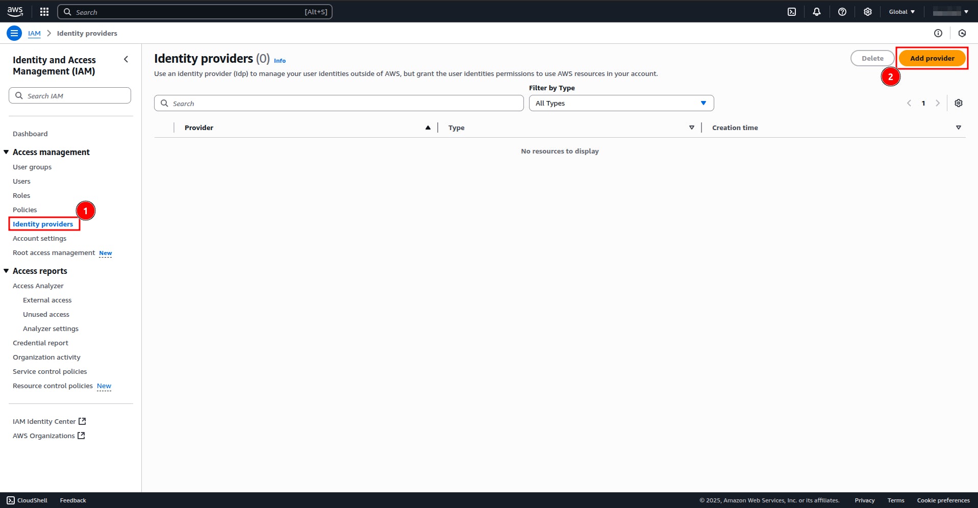 AWS identity providers