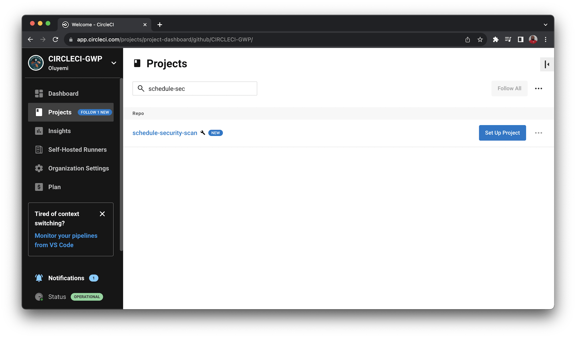 Select Project - CircleCI