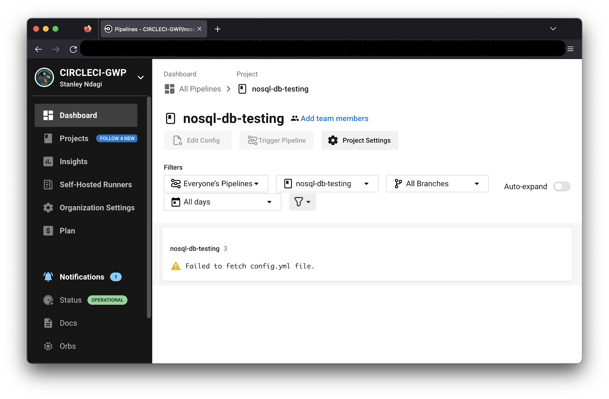 Failed build - CircleCI