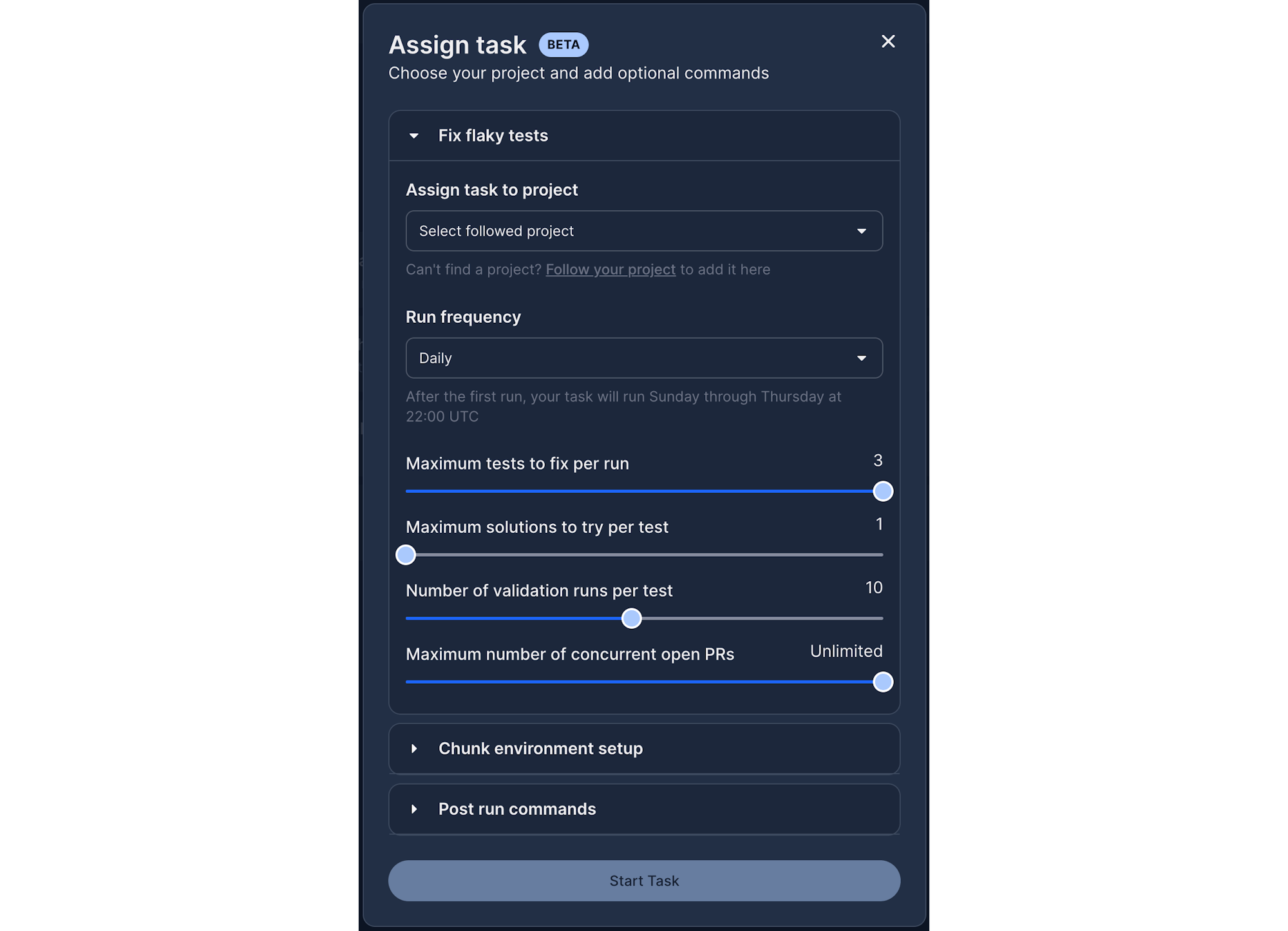Chunk task setup
