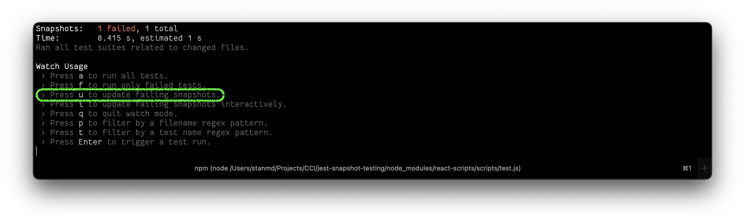 Snapshot testing for React applications with Jest CircleCI