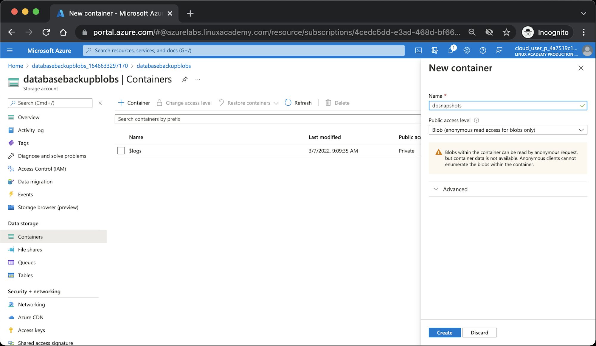 Create new container