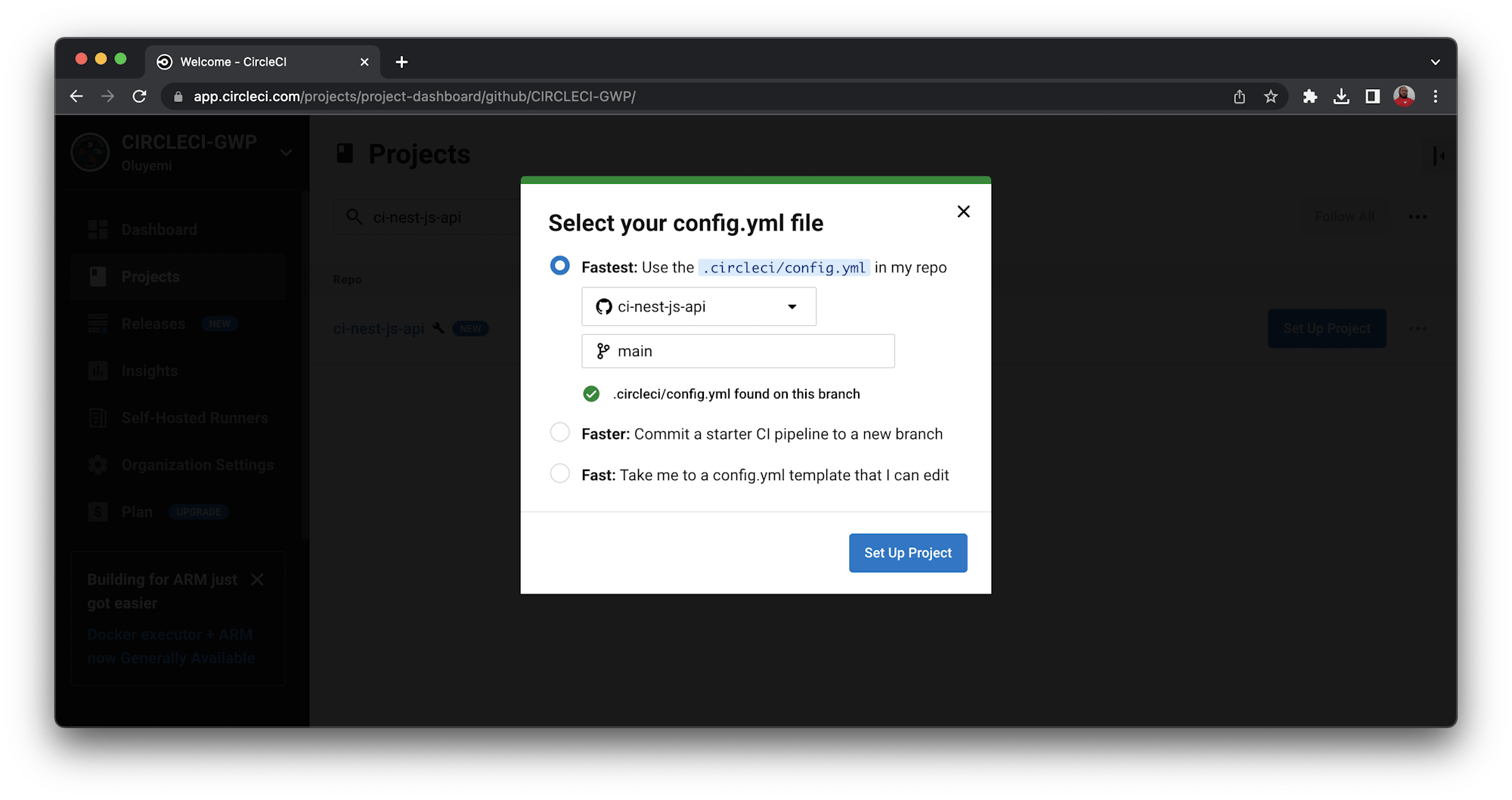 Select CircleCI config