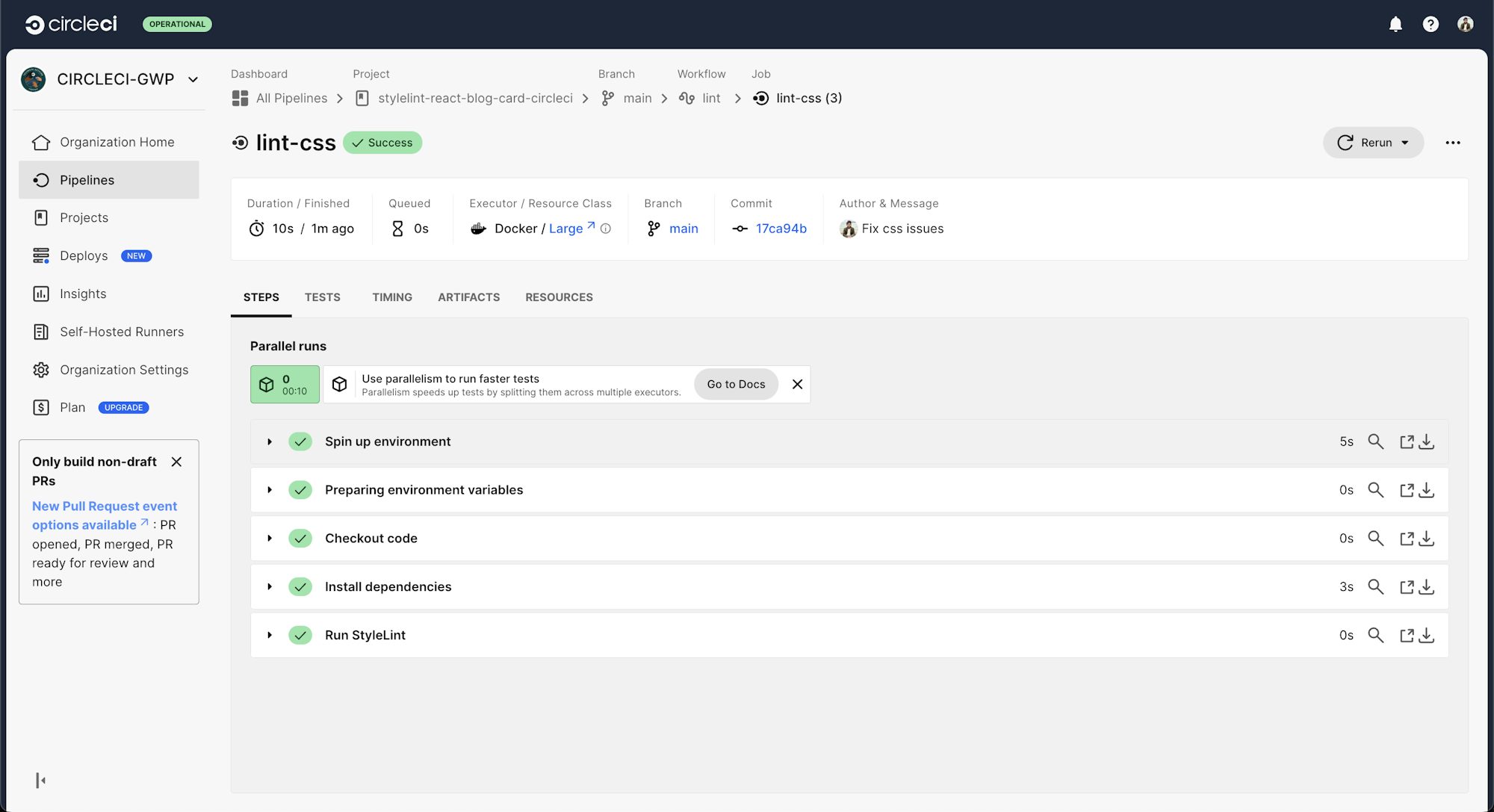 CircleCI pipeline test success