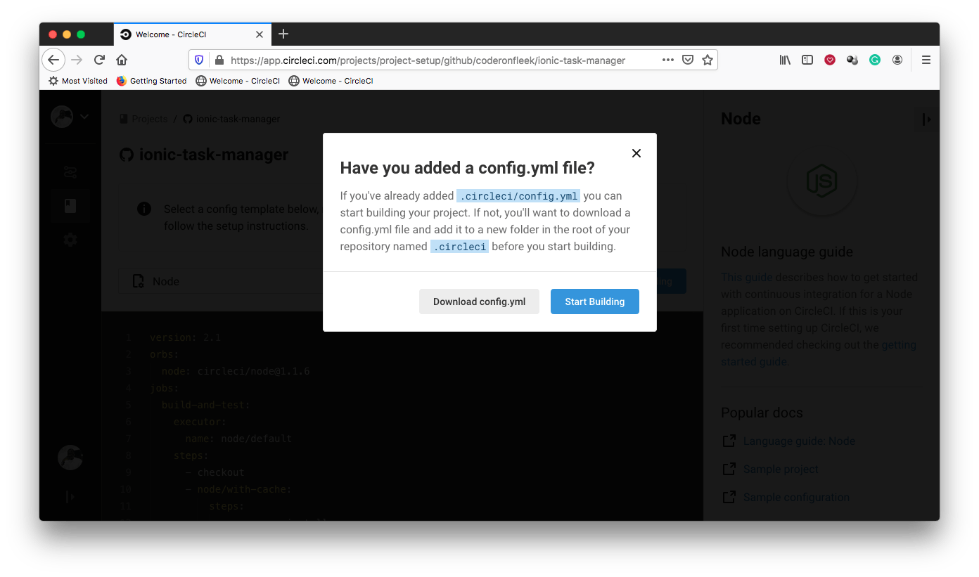 Start Building - Confirm configuration