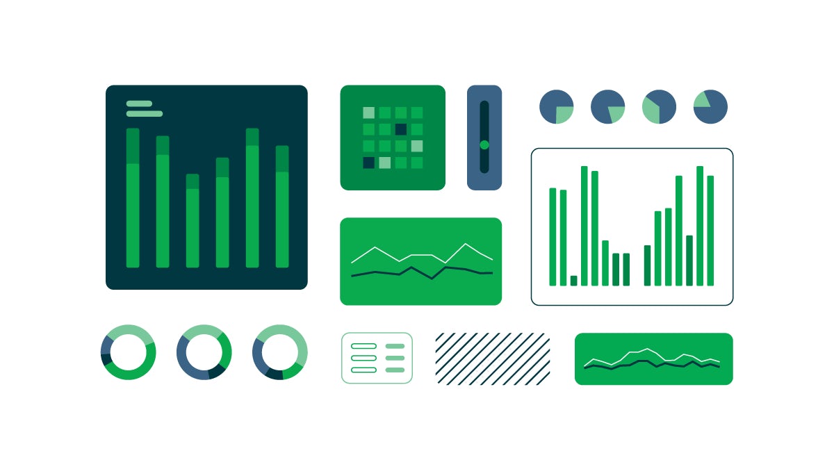 Stylized graphs and charts form a visual dashboard.