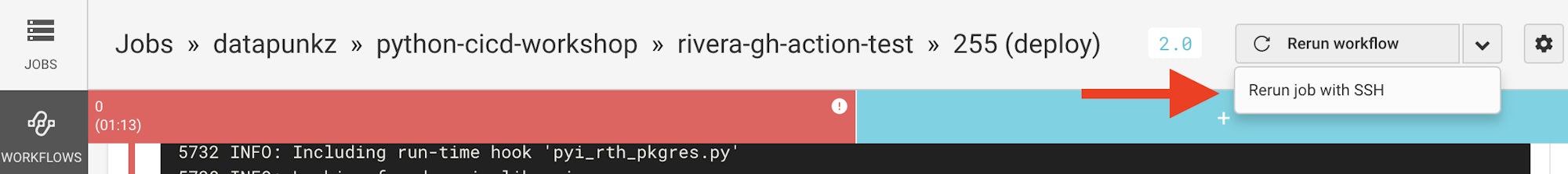 Rerun failed build with ssh