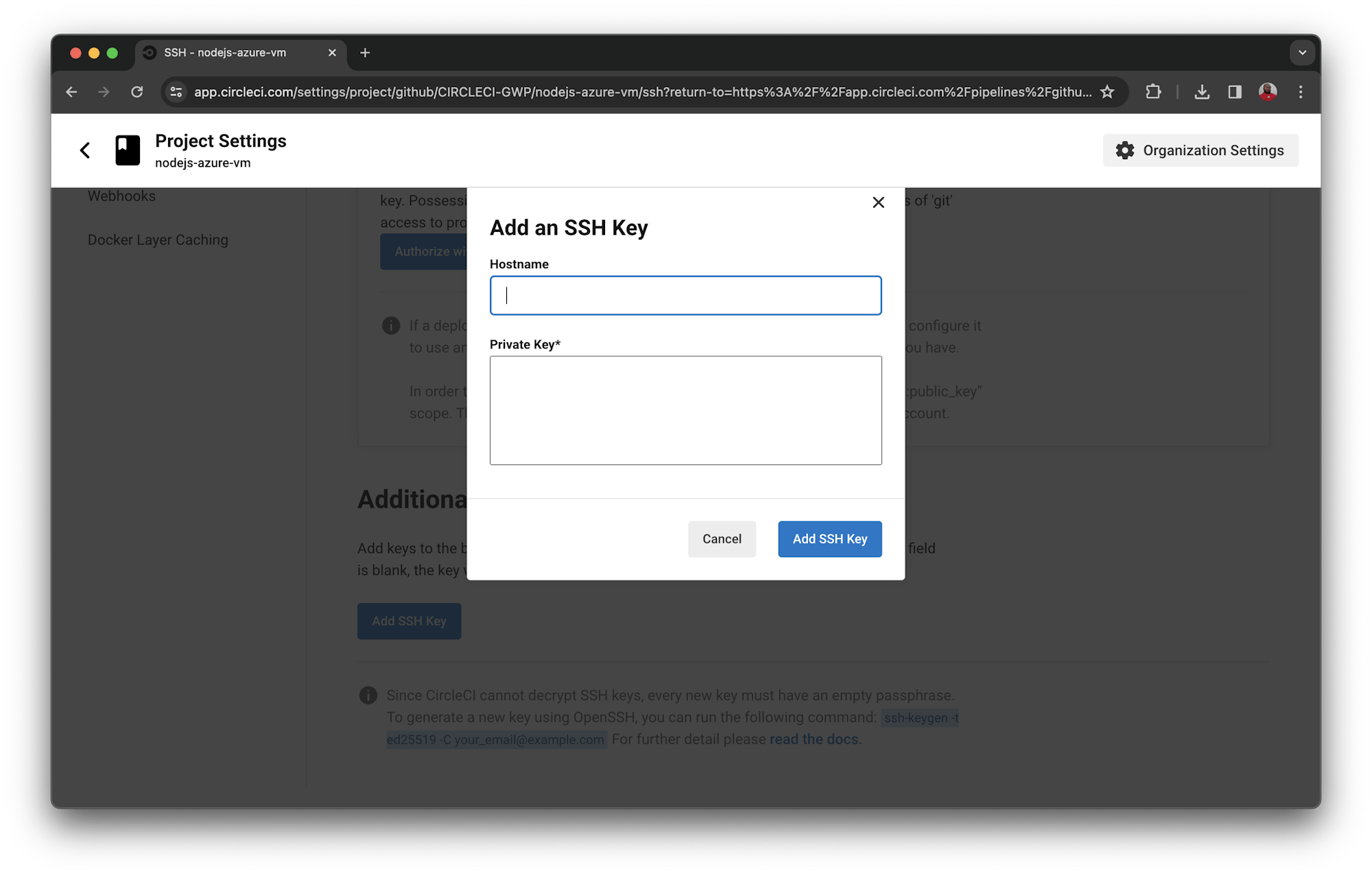 Add SSH Key - CircleCI