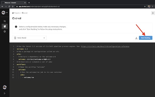 Project configuration button